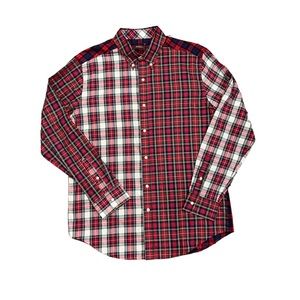 J McLaughlin Shirt Mens Medium Carnegie Plaid Yellow Blue Red Button Up Shirt